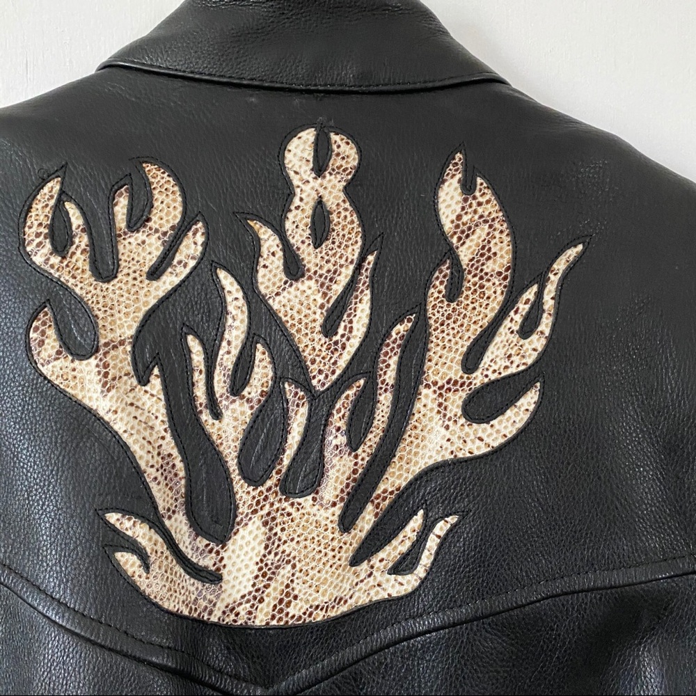 Motorcycle Jacket Chaps Black Leather Flame Snake - Picture 5 of 16